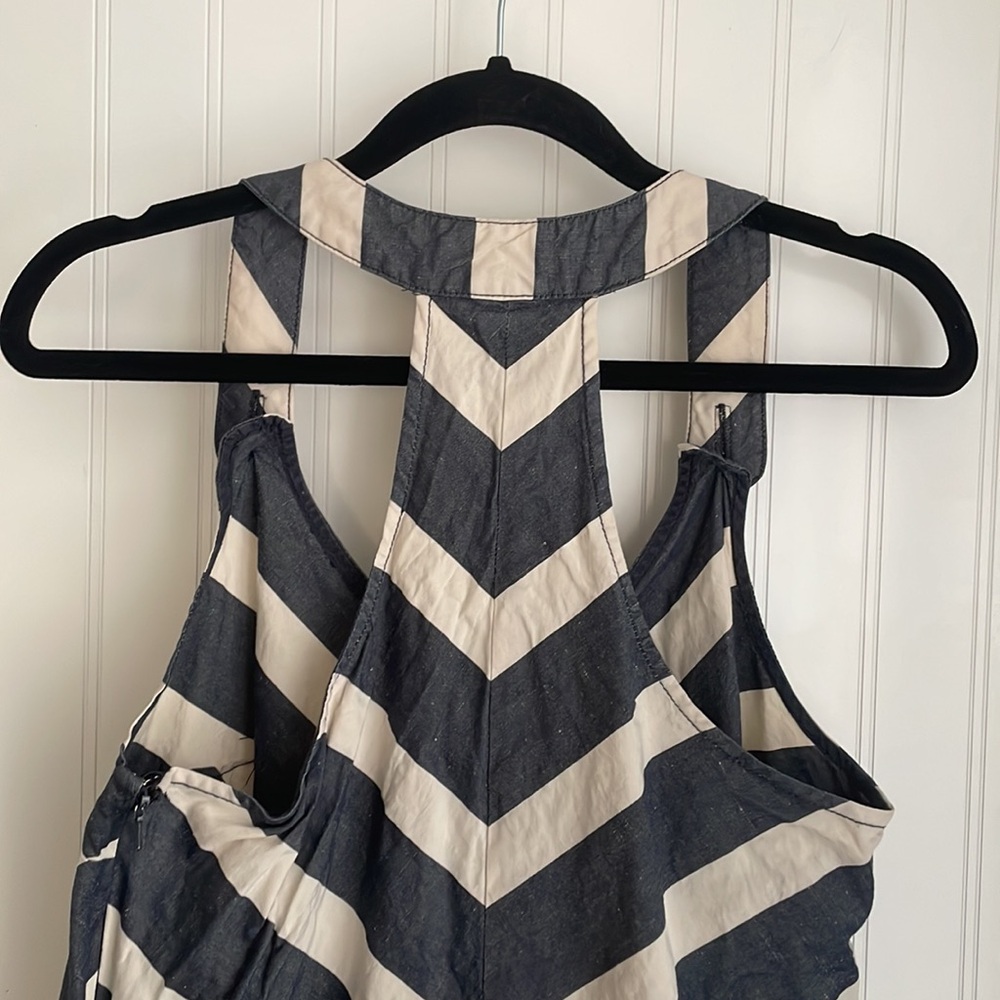 Anthropologie Postmark Chevron Endpoint Dress Halter Jumper Linen Cotton Size 6 - Picture 9 of 15